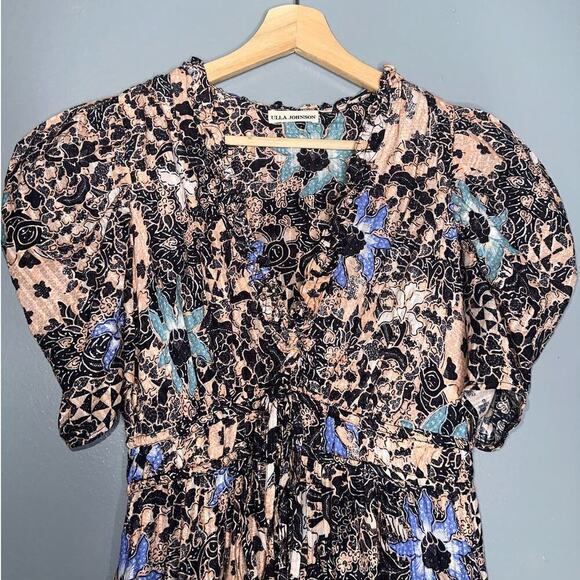 Ulla Johnson Sarai Floral Print Mini Dress Pink/Blue Size 0 V-Neck Cotton Blend - Picture 3 of 8